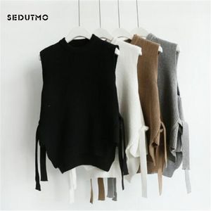 SEDUTMO Autumn Women Vest Sweater Pullovers Knitting Top Winter Vintage Crochet Short Jumper Oversize Waistcoat Sweater ED395 201222