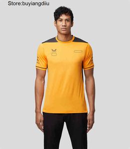 여름 남자 티셔츠 McLaren 유니폼 성격 인쇄 100%면 셔츠 승무원 목 패션 트렌드 레이싱 스타일