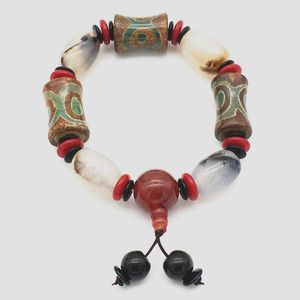 Perlenstränge Modischer Joker Unregelmäßige Größe Natürliches schwarzes und rotes Noxy-Steinperlenarmband 2 Stück Bungee-Seil für Männer und Frauen Trum22