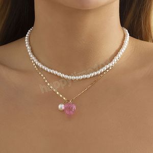 Dolce imitazione perla collana clavicola perline personalità femminile perla rosa fragola collane con ciondolo gioielli di moda per ragazze
