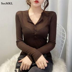 Sexy Women T Shirt See Through Transparent Tops Tees Fashion Casual Long Sleeve Sheer Slim Ladies V Neck TShirt Black XXL 220527