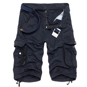Summer Cotton Men Fashion Multi Pocket Solid Color Causal Mens Loose Outdoor MID Cargo Shorts No Belt 220611