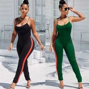 Sexy Women Side Striped Sports Sumpsuit Gym Yoga Runchness Atletyczne legginsy bez rękawów Romper Summer Tracksuit T200601