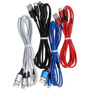 Cavi USB intrecciati in nylon 3 in 1 Cavo micro USB di tipo C per caricabatterie multiplo da 1,2 m per smartphone Android