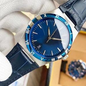 MENS Titta på automatisk rörelsedesigner tittar på högkvalitativ mode armbandsur guldblå ​​montres reloj konstellation moonswatch med läderband rabatt