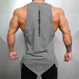 Muscleguys Gym Stringer Giyim Vücut Geliştirme Tank Top Erkekler Fitness Singles Singlet Solsuz Gömlek katı Pamuklu Çekme Çek Yelek 220527