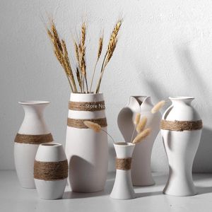 Wazony kreatywny wystrój biały lina ceramiczna sztuka kultura wodna wstawiona sucha kwiaty wazon nordycki szklany salon dekoracja domu