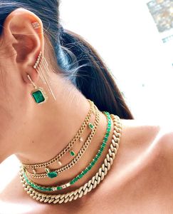 Collana girocollo con catena da tennis in pietra di zircone cubico verde smeraldi Gioielli per donna bling cz collane con dichiarazione pavimentata gioielli da sposa all'ingrosso