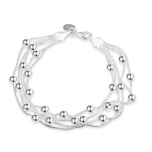 Pläterade silverkedja armband orm runda pärlor för kvinnor retro bröllopsfest julklappar mode smycken