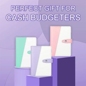 Binder de orçamento de embrulho de presente com envelopes de caixa A6 PU couro e lençóis purplegift