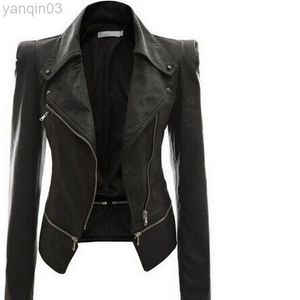 2022 Autumn Women Faux Leather Jacket Gothic Black Moto Jacket dragkedjor Långärmad goth kvinnlig pu faux läderjackor l220801