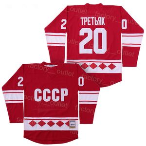 Men College CCCP 1980 USSR CCCP 러시아 하키 Vladislav Tretiak Tpetbrk Jersey 20 영화 팀 컬러 네이비 레드 스포츠 팬 빈티지 스티치 대학 좋은 품질