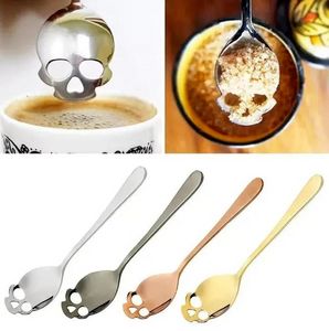 DHL Sugar Skull Tea Spoon Suck Stainless Coffee Spoons Dessert Spoon Ice Cream Tableware Colher Kitchen Accessories 100PCS F0526Q14