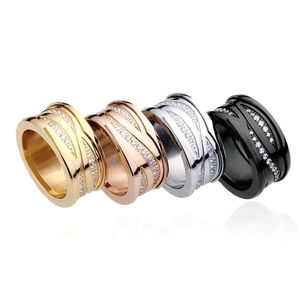 Europe America Style Ring Men Lady Women Stainless Steel Engraved Letter Tour-band Wavy Inlay Diamonds 18k Gold Lovers Rings