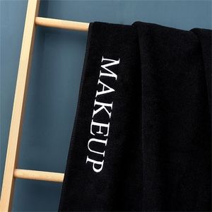 Cotton Black Makeup 70x140cm Bath Hand Free Design Customized Nail Salon SPA Embroidered Name White Bath Towel 220616