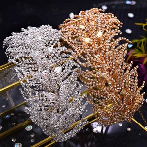 Ouro prata nupcial casamento tiara largo cabelo faixa macio seda de seda nupcial headwear coroa rhinestone com casamento jóias acessórios de cabelo diamante coroas nupciais coroas headpieces