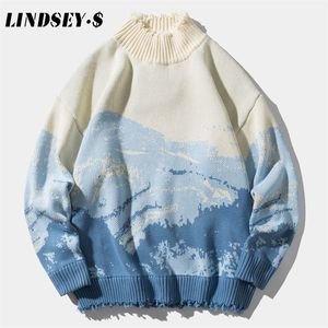 Lindsey Seader High Neck Mens Sweaters Mountains Oversize Hip Hop Streetwear Harajuku Autumn Winter Thick Pullover Men Sweaters LJ200916