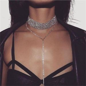 Hänge halsband strass choker halsband dubbel lager full kristall bred y krage nattklubb super sexig