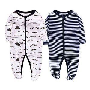 Nyfödda Baby Boys Girls Sleepers Pyjamas Babies Jumpsuits 2st/Lot Spädbarn Långärmning 0 3 6 9 12 månader Kläder G220510