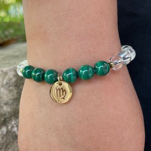 MG1536 Strand 8 MM Naturale Malachite Scorpione Bracciale Zodiaco Moda Donna Quarzo Chiaro Pietre Preziose Bracciali Compleanno Pietra Polso Gioielli Mala