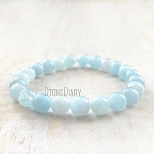 Beaded Strands WMB35045 Aquamarine Stone of Courage Protection Stretch Armband Stacking Minska stress Natural Healing Mala Pärlor INTE22