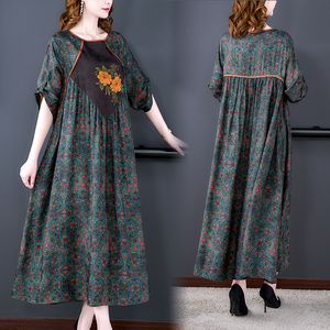 Casual Dresses Women Long Summer Loose Beach Dress Elegant Asian Costume Vintage Floral Cheongsam Plus Size Clothes