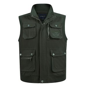 Spring Autumn Men Vest With Many Pocket Photographer Tool Green Khaki Zipper Big Multi Pocket Waistcoat Male Sleeveless Jacket T190828