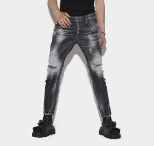 Jeans masculino DSQ PHANTOM TURTLE BLACK SQUAT SUPER TWINKY DENIM JEANS Classic Masculino Jeans Hip Hop Rock Moto Masculino Jeans Rasgados Casuais Jeans Skinny Desgastados Calças Biker