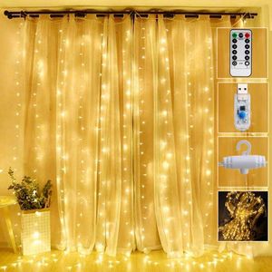 Stringhe Decorazione natalizia Ghirlanda Festone Led Light Navidad Fairy Curtain 300LED 8 modalità per camera da letto Party Year DecorLED