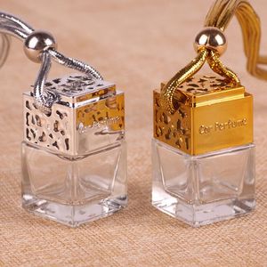 Ozdoby samochodowe 6ml Srebrny / Złoty Kolor Refillable Square Glass Perfumy Pusta butelka z pokrywą