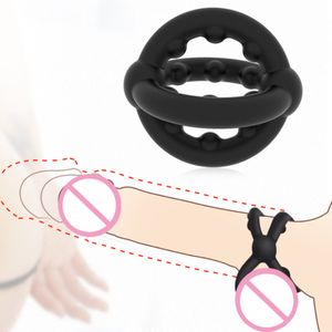 Dispositivo di castità maschile Doppi anelli del pene Cazzo Manicotto di ritardo in silicone per uomo Eiaculazione Gioco per adulti Giocattoli sexy per gli uomini