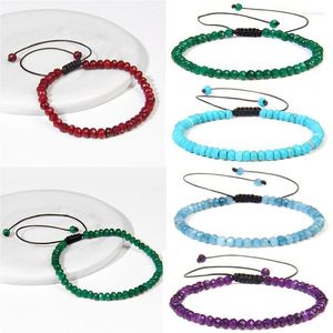 Beaded Strands Handmade Stone Beads Bracelet 3x4mm Faceted Jades Chalcedony Adjustable Women Men Healing Yoga Jewelry Gifts Lars22