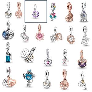 Yeni S925 STERLING Gümüş Gevşek Boncuklar Diy bayanlar Hediye Takı Orijinal Fit Pandora Cazibe Boncuklu Kolye Moda Erkek Kız Sevgiye Çiçek Gündelik Takımı