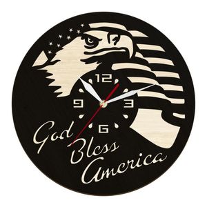 Wandklokken Bald Eagle God Bless America Klok Woonkamer Decor Horloge USA Vlag Haliaeetus Leucocephalus Stille Niet-tikkende KlokWandklokken