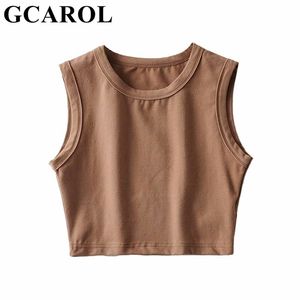 GCAROL Women Sexy Sport Crop Vest Sleeveless T-shirt Running Fitness Yoga Tank Tops Summer Spring Stretch Basic Chic Top 220325