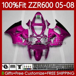 OEM Body Injection Mold For KAWASAKI NINJA ZZR600 05-08 ZX ZZR-600 600 CC Pink&flames05 06 07 08 Cowling 134No.238 100% Fit ZZR 600 600CC 2005 2006 2007 2008 Fairing Kit