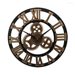 Wall Clocks 16 Inch Big Size Rustic Clock With Gear Decorative Vintage Roman Numerals