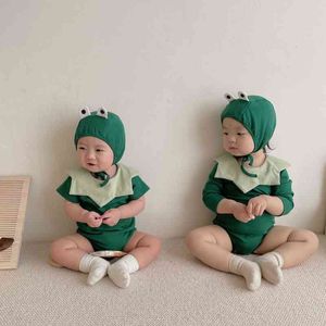 Baby Boy Clothes Summer Short Sleeve Romper Set Cute Cartoon Green Frog Unisex Boys Girls Jumpsuit with Hat Two-piece Suit G220521