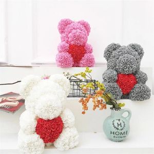Rose Heart Bear 40cm High Pe for Everlasting Foam Flower New Year Gift Doll Home Docoration Lovely Toy250T