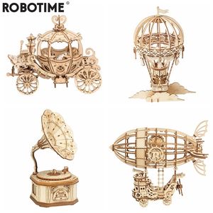 Robotime Arrival DIY 3D Gramophone Box Pumpkin Cart Wooden Puzzle Game Assembly Toy Gift for Children Adult TG408 220715