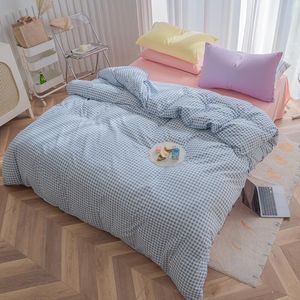 Bedding Sets Modern Plaid Quilt Cover Pillowcase Bed Flat Sheets Blue Duvet Twin Full Double Single Girls BedclothesBedding