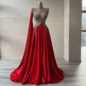 Kırmızı Lüks Balo Elbiseleri 2022 Kadınlar için Boncuk Kristal Kat Uzunluğu Ünlü Parti Elbiseleri Resmi Gece Dress Vestidos De Gala