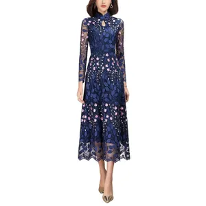 Casual Dresses Quality High 2022 Spring Luxury Long Floral Embroidery Lace Dress For Women