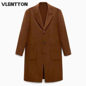 Męskie mieszanki wełny 2021 Zima Zimowa moda moda vintage dwustronne płaszcz swobodny kieszenie solidne, długie, ciepłe wełniane marce mężczyzna T220810