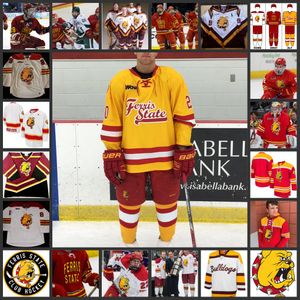 NCAA Personalizado Ferris Estado Bulldogs Stitched Hockey Jersey 10 Ryker Killins 33 Justin Kapelmaster 16 Kyle Schempp 21 Corey Mackin 25 Jake Willets 14 Chris Kunitz Jersey