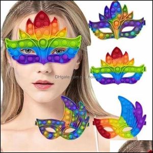 Maschera per feste Giocattolo agitato Arcobaleno Palle in maschera Maschere per travestimenti Benda Push Bubble Maschera facciale per Halloween Ballo di Natale Bambini Drop Deliv