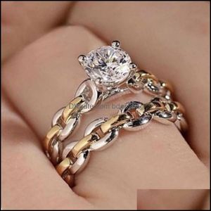 Band Rings Diamond Chain Ring Gold Sier Accessories Set Women Wedding Engagement Party Fashion Jewellery For Ladylike Bdesybag Dhquz