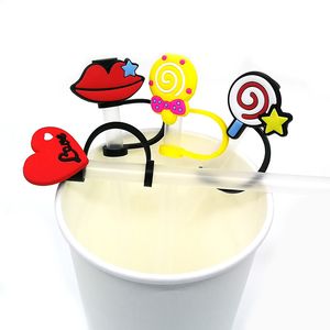 Accessori per toppers in paglia di silicone morbido per alimenti personalizzati coprono ciondoli Riutilizzabili Tappo antipolvere per bere a prova di spruzzi decorativo Forniture per feste in paglia da 8 mm