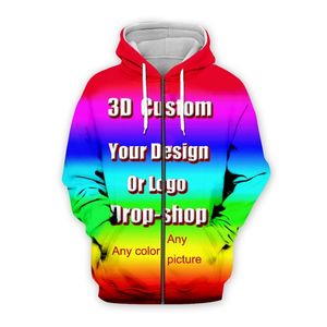 Impressão 3D DIY Design personalizado masculino Menas femininas Hip Hop Capuzes de moletom por atacado para DropShip XS 7XL 220707