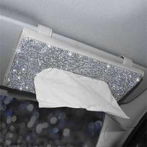 Caixa de lenços de papel de carro de cristal para sol, viseira automática pendurada diamante de soldados de casas de sol 210326